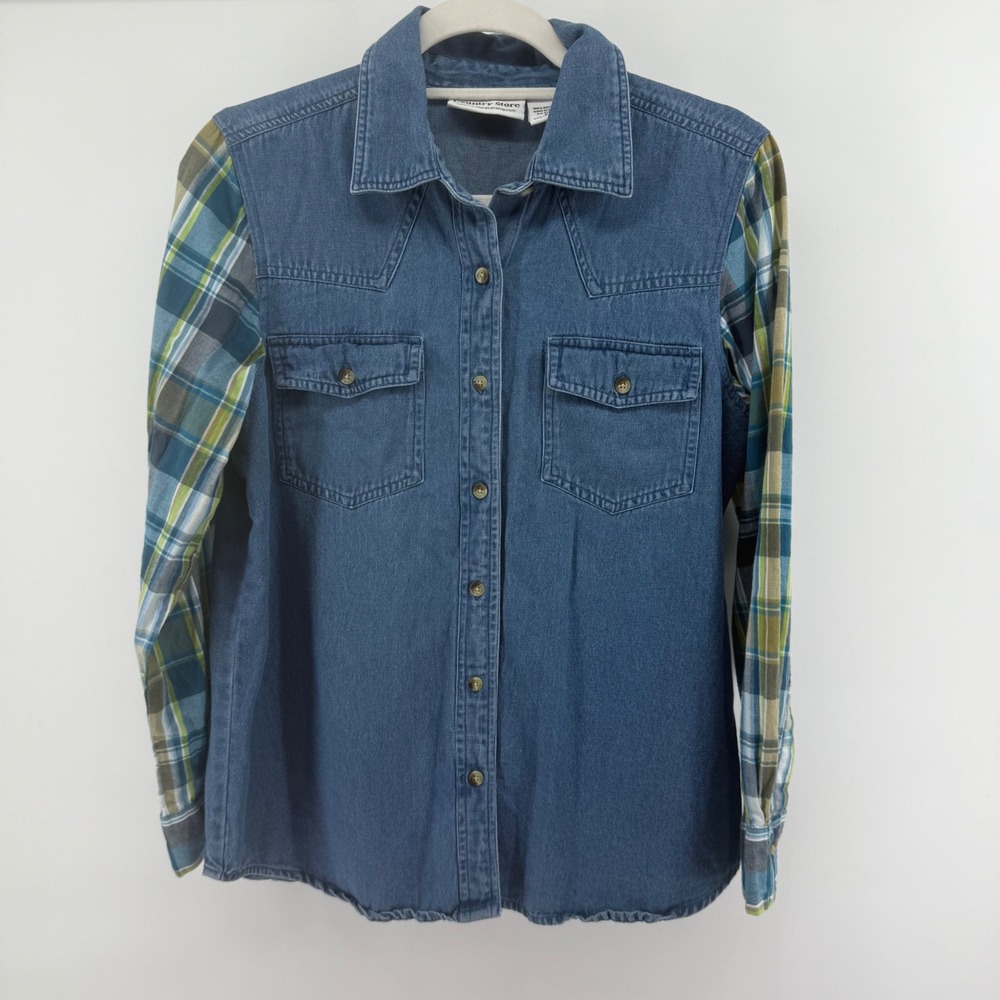 Country Store Womens Size Small Shirt Denim Flannel Plaid‎ Western 90s Revival